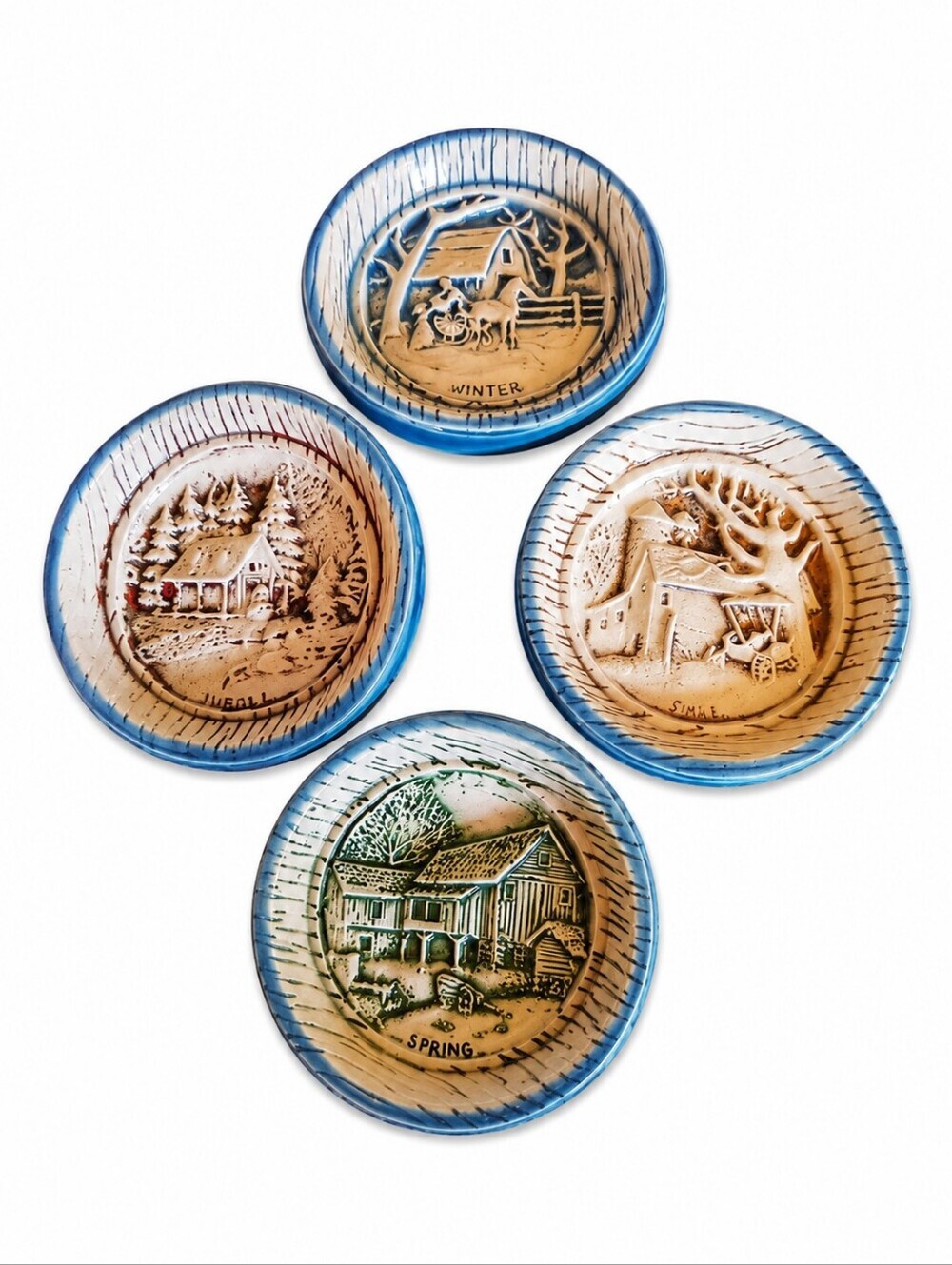 Vintage Ceramic Home Scene Seasons Coaster Set